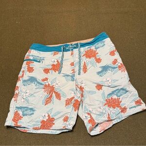 Patagonia Wavefarer Board Shorts Mens 33 Floral Blue 9” Swim Beach Trunks Nylon